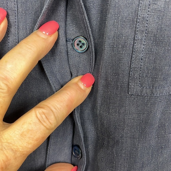 Lord & Taylor Womens Shift Dress 14 Navy Hidden Button Down Sleeveless 72% Silk - Picture 6 of 15